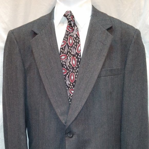 Hickey Freeman Boardman Wool Sport Coat Jacket Gray Herringbone 2 Button 44R - Picture 2 of 10